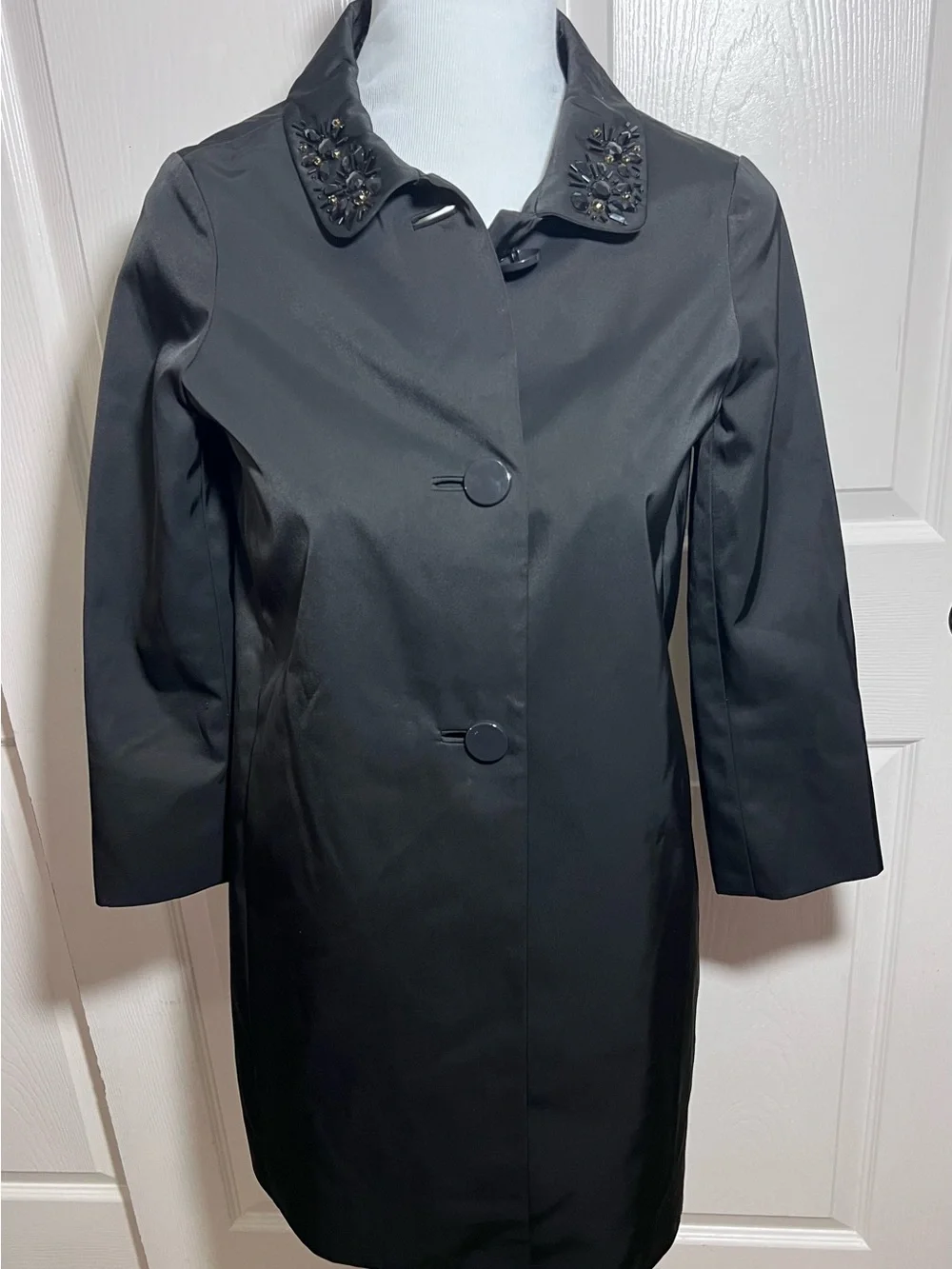 kate spade Black Embellished-Collar Short Trench Coat